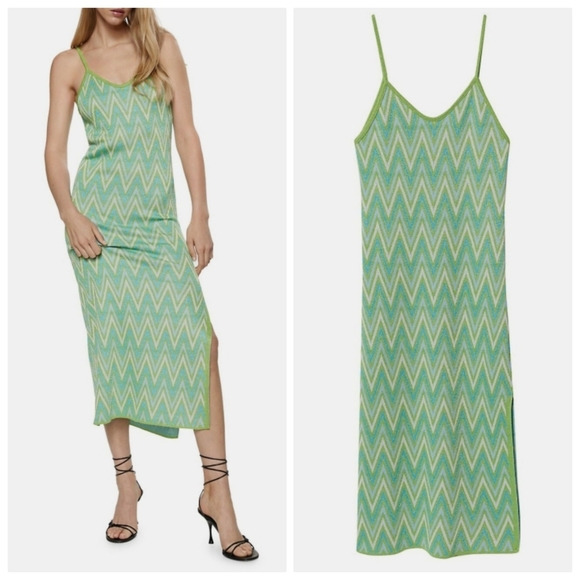 New Mango Chevron-Print Lurex Knit Midi Dress NWT Size 4 US / Small - Picture 3 of 9